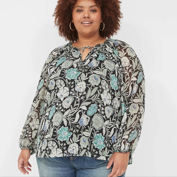 {Lane Bryant} Lurex Ruffle-Detail V-Neck Blouse - Size 14/16 - Picture 1 of 14